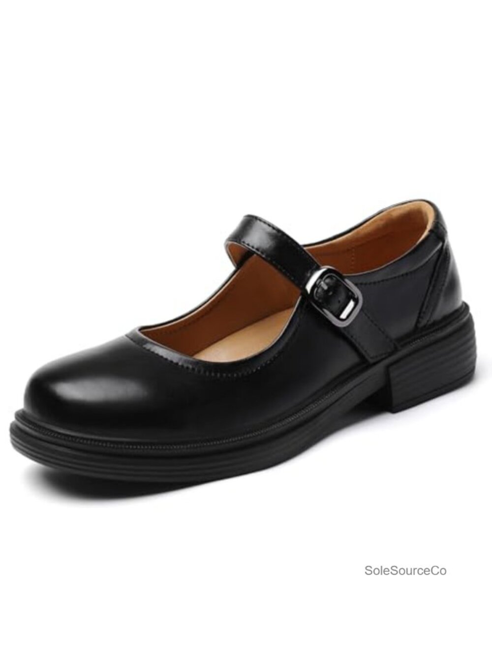 Women Leather Mary Jane Flats Non Slip Buckle Office Work